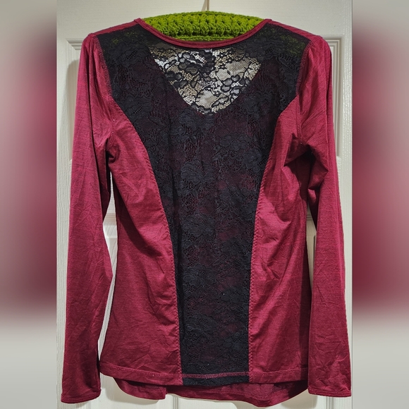 Women's Burgundy Long Sleeve Top - Picture 2 of 6